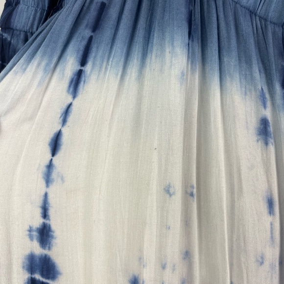 En Creme Blue White Tie Dye Triangle Bust Elastic Waist Rayon Maxi Halter‎ Dress - Picture 2 of 11